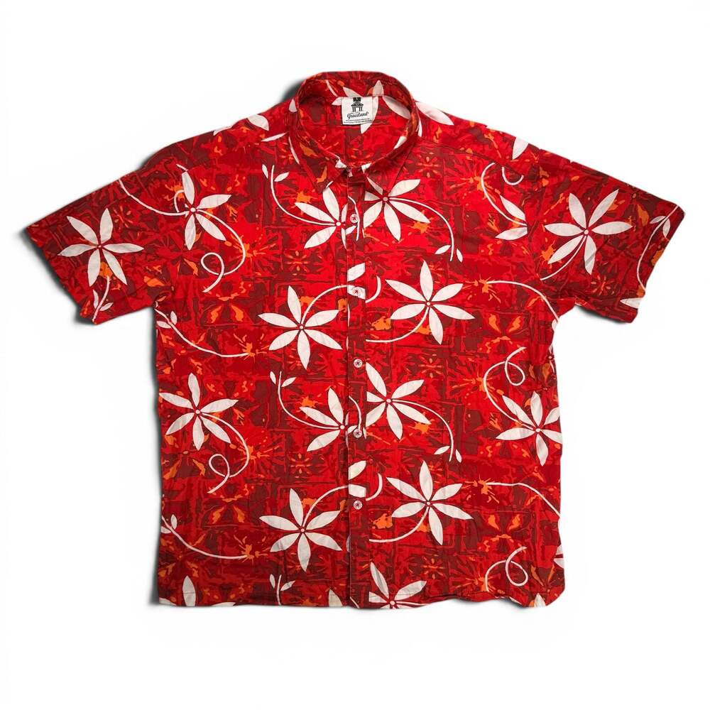 Graceland Elvis Presley Red Floral Hawaiian Button Down Shirt Size L